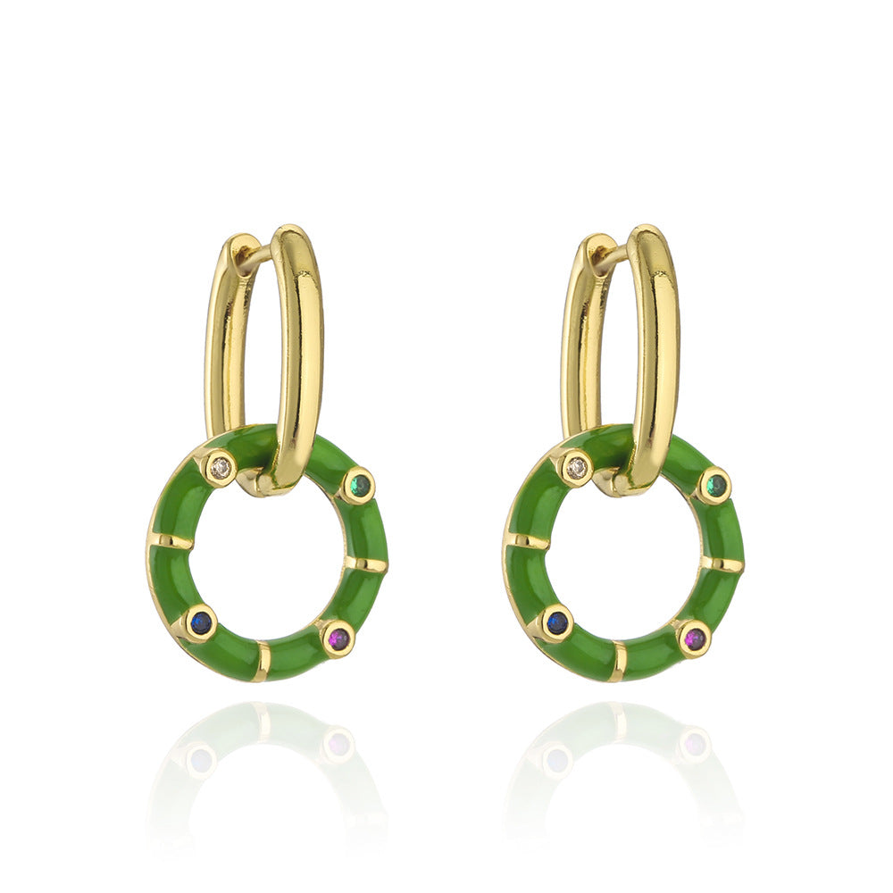Orecchini Geometri Boho in Rame Placcati Oro 18K con Finitura a Smalto, Dettagli in Strass, Design Fresco e Carino