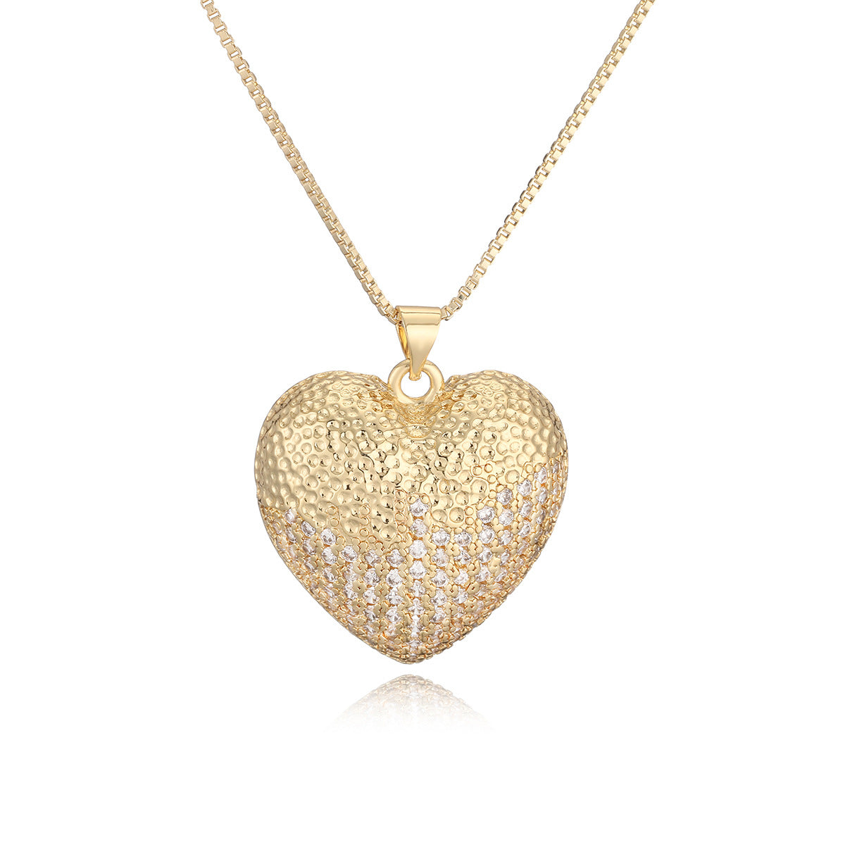 Minimalist 18K Gold Plated Brass Hollow Heart Cubic Zirconia Pendant Necklace for Women