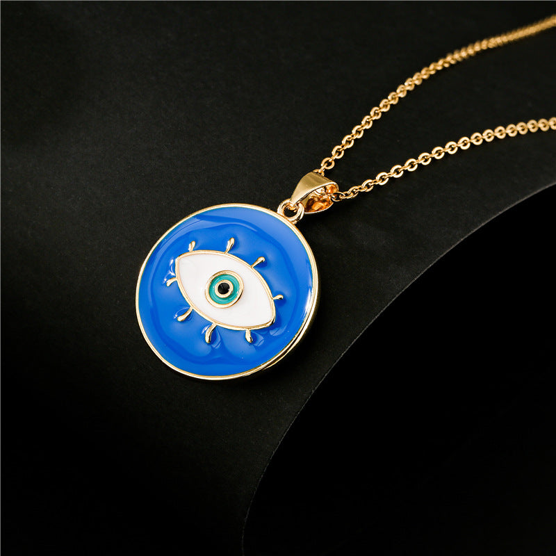 Collana Girocollo con Ciondolo Occhio di Allah Geometrico Minimalista da Donna in Rame con Incassatura Micro-Pavé su Catena a O