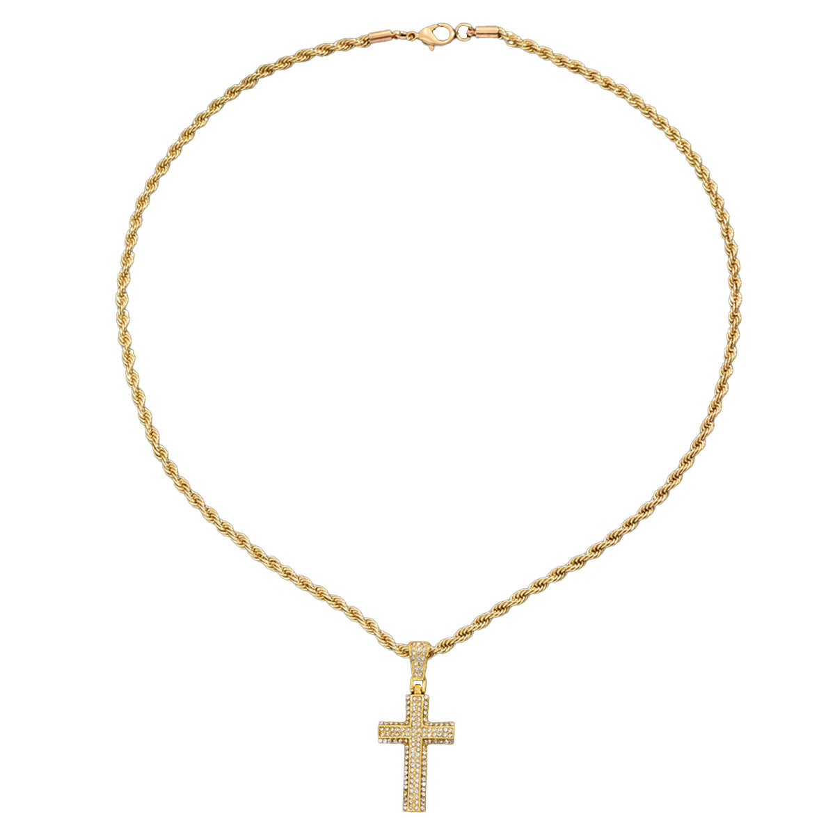 Collana con pendente a croce in stile Hip Hop da uomo con intarsio in strass su catena cubana in lega a forma di diamante geometrico