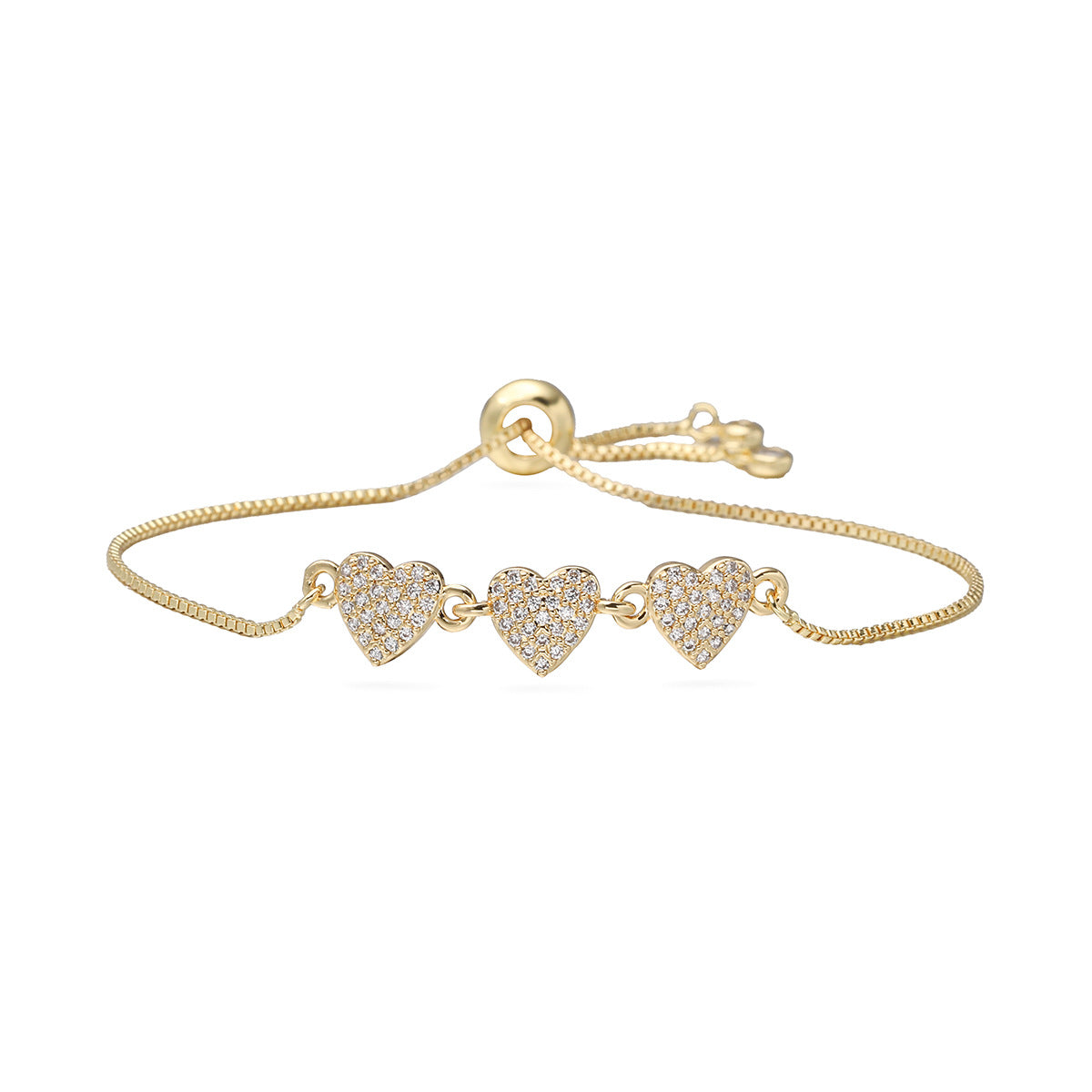 Vintage Luxury 18K Gold Plated Brass Geometric Heart Cubic Zirconia Evil Eye Bracelet for Women