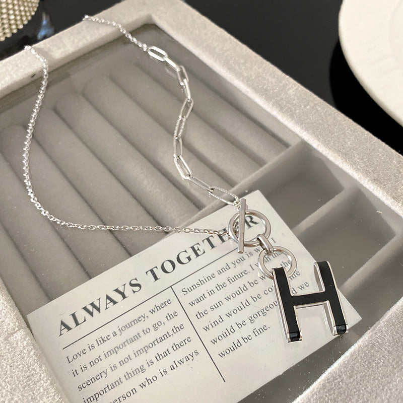 Sweet Streetwear Letter Square Titanium Steel PVD Pendant Necklace with Curb Chain for Unisex