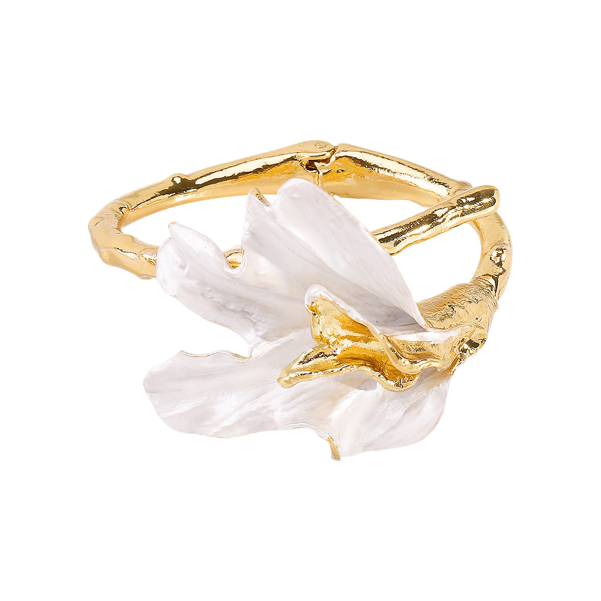 Pulsera Vintage Floral Esmaltada de Aleación de Zinc con Diseño de Pétalos, Joyería Minimalista Elegante para la Mano