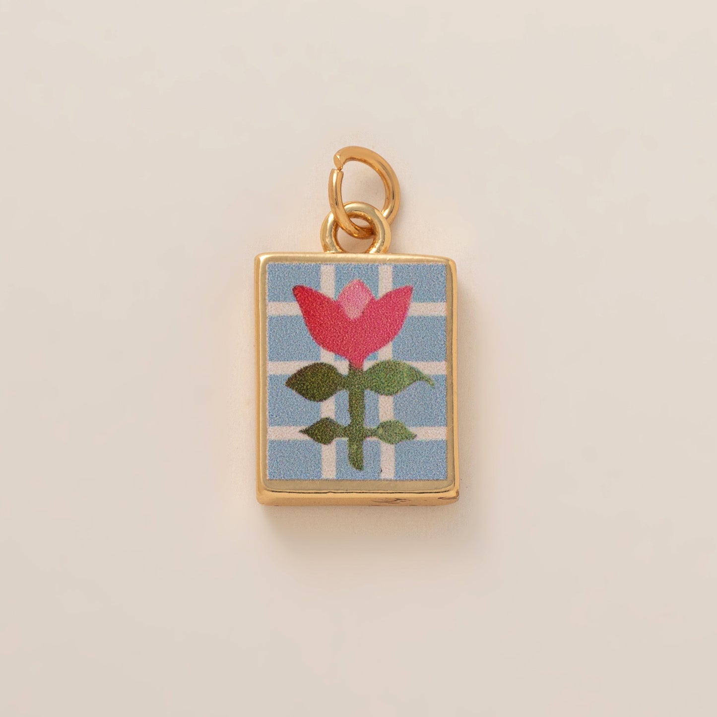 Elegant 18K Gold Plated Square Floral Brass Charm Bar for Women