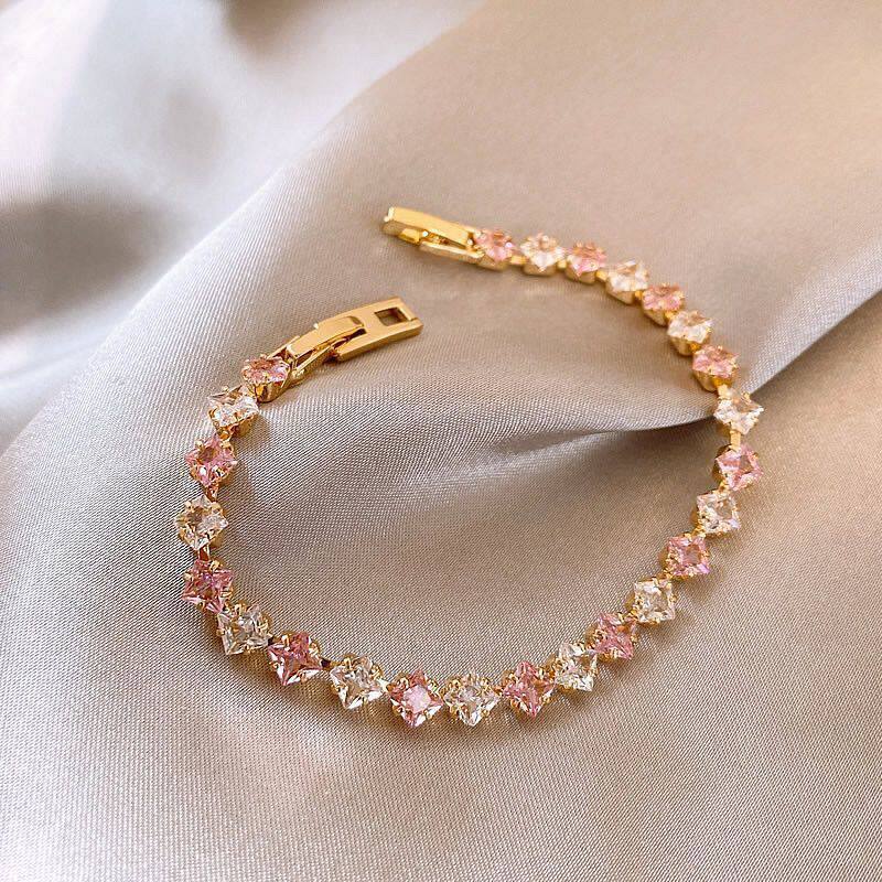 Bracciale da donna minimalista ed elegante in rame, con zirconi, design geometrico e stile lussuoso