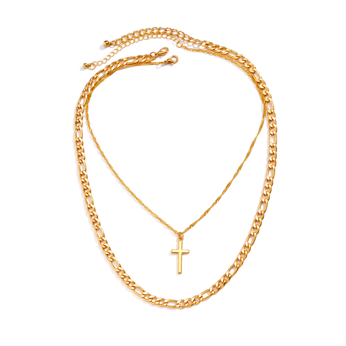 Minimalist Cross Pendant Necklace with Tassel Accents for Women, Alloy Geometric Design with Plated Finish