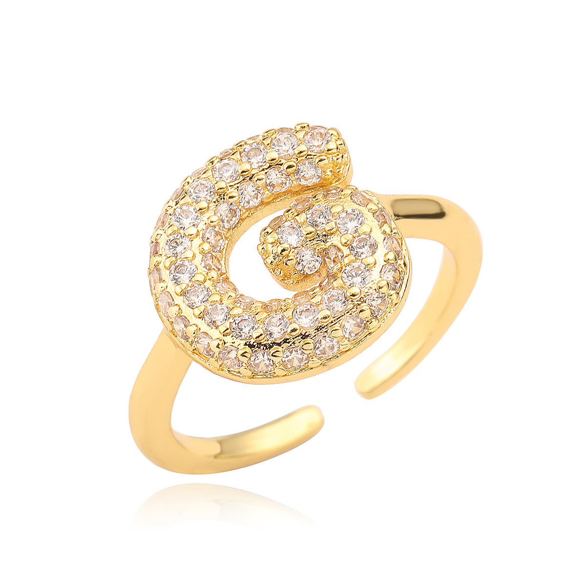 Anillo de cobre minimalista de forma geométrica con letras, chapado en oro de 18K y detalles de circonita para mujer