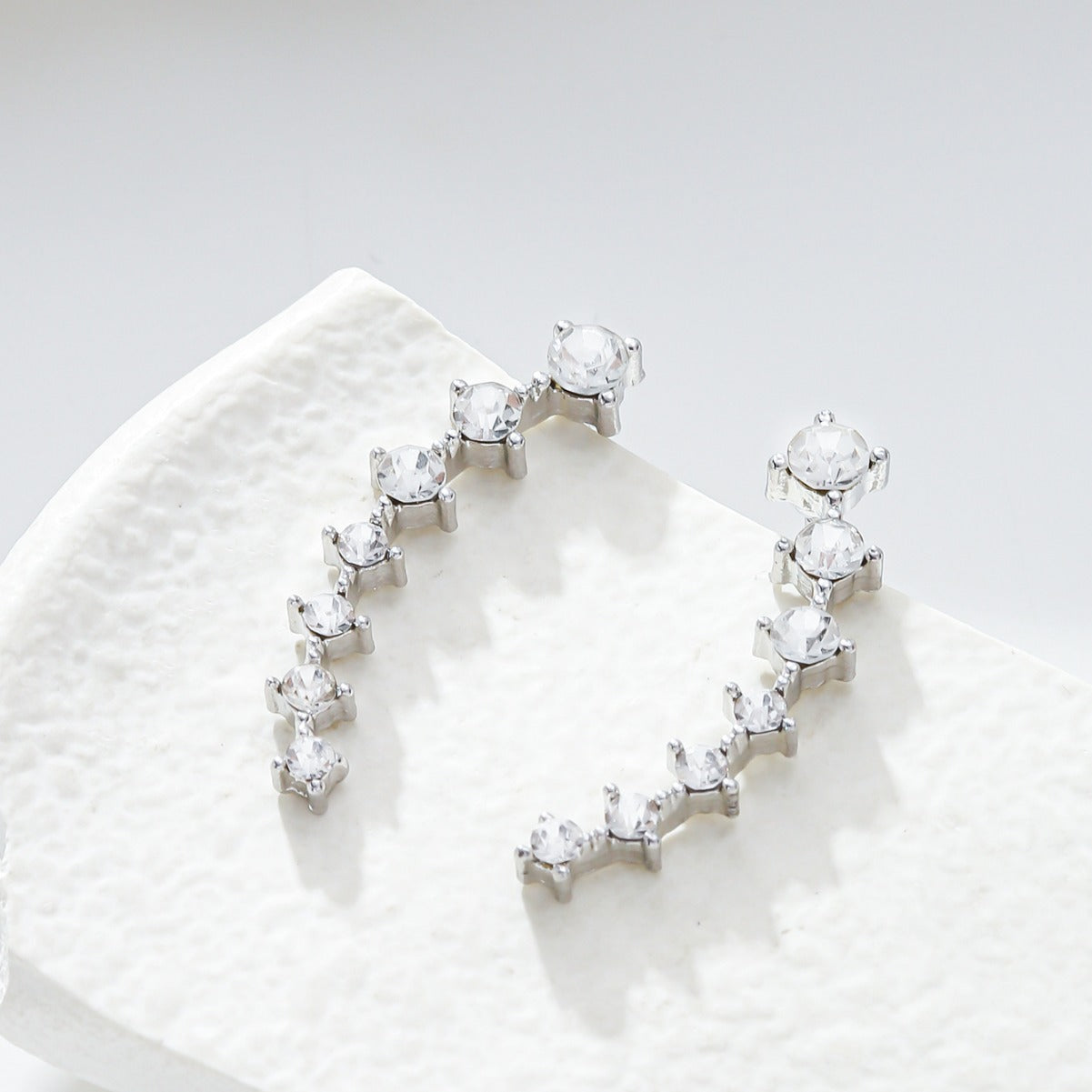 Minimalist Geometric Shaped Zirconia Stud Earrings in Copper with Full Rhinestone Inlay Lightweight Luxury Ear Clips