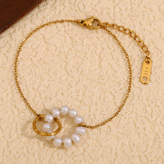 Minimalist Geometric Double Ring Bracelet for Women in Stainless Steel with 18K Gold Plating