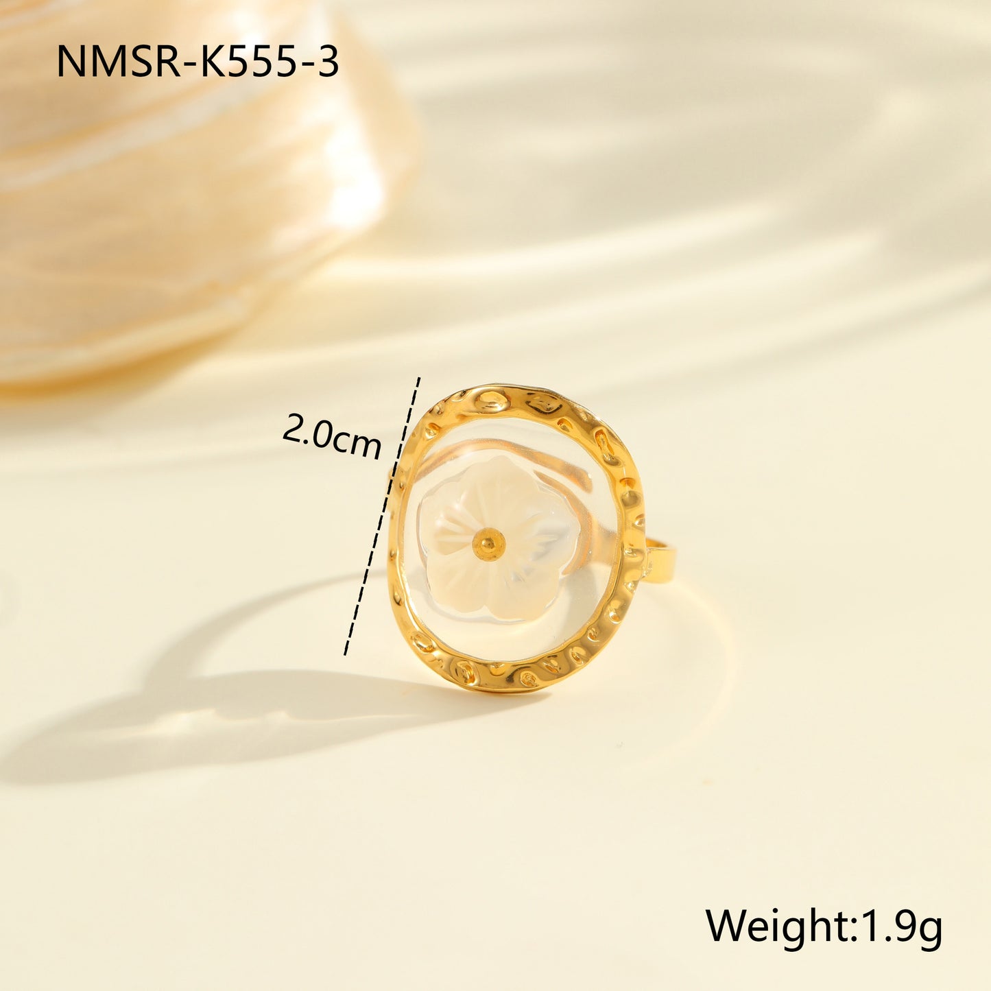 Anello da Donna Minimalista Geometrico in Acciaio Inossidabile con Madreperla e Stella Marina, Placcato Oro 18K