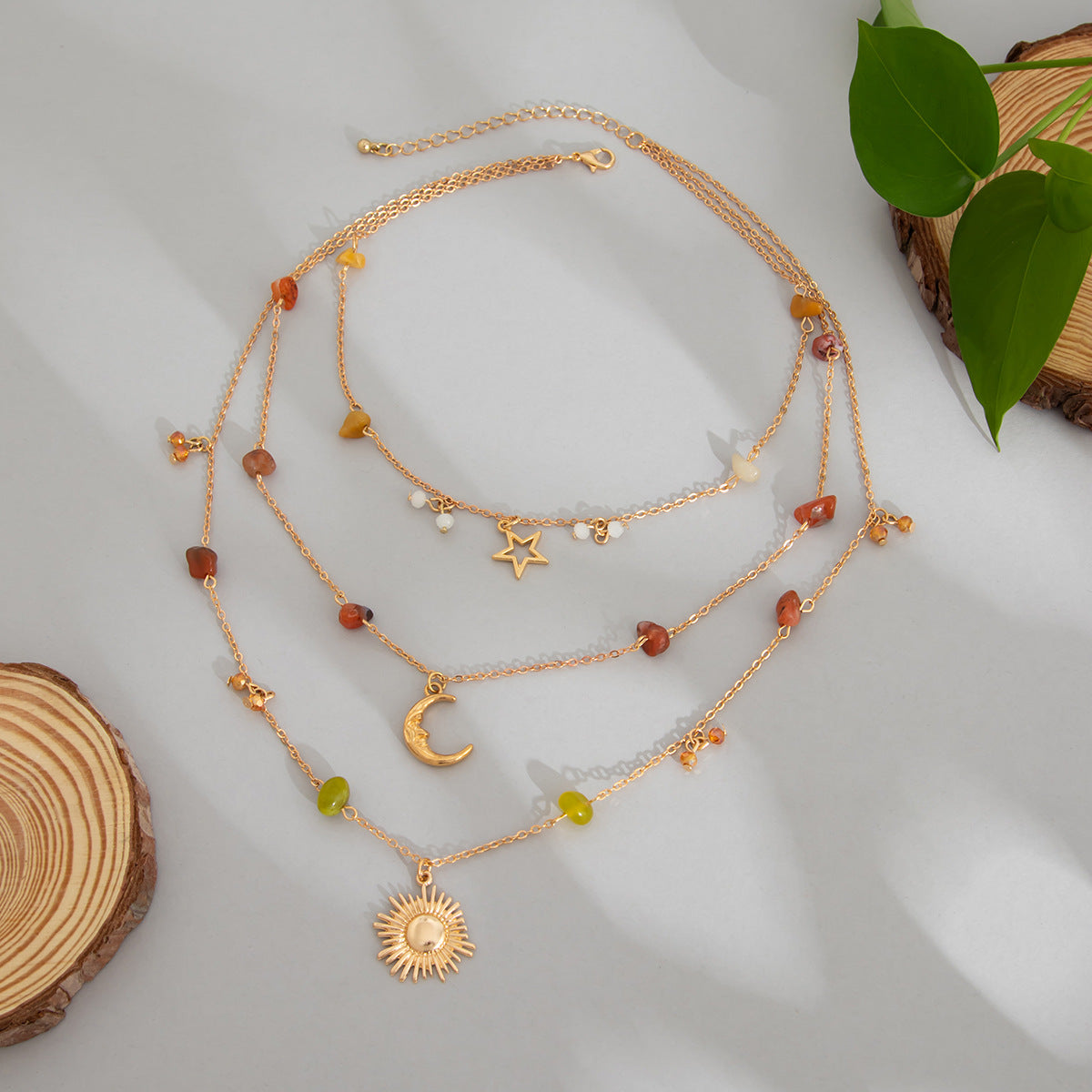 Bohemian Vintage Geometric Moon Zinc Alloy Plated Necklace Set with Tassel for Women