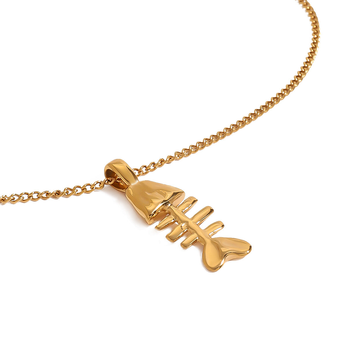 Collana con Pendente a Pesce Geometrico da Donna in Acciaio Inossidabile con Ciondolo in Acciaio al Titanio e Finitura Placcata