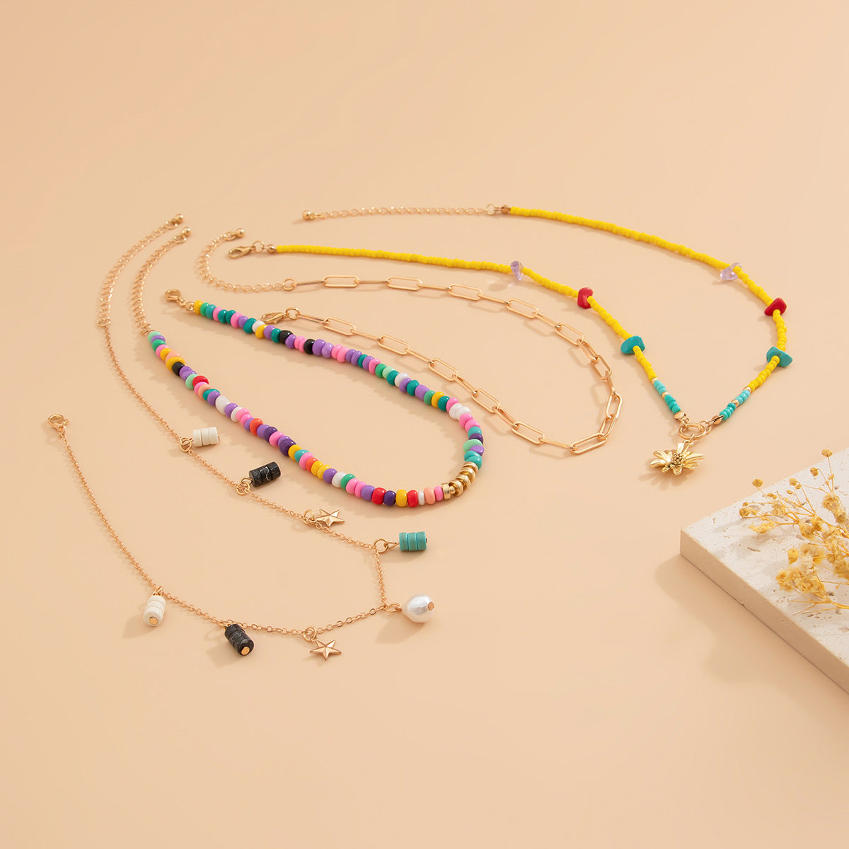 Streetwear Geometric Alloy Plated Tassel Pendant Multi-layer Necklace for Women