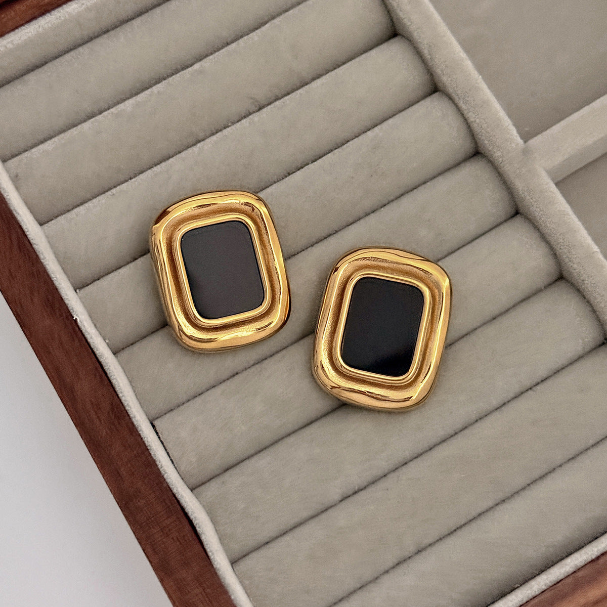 Vintage Business Square Geometric Stainless Steel PVD 18K Gold Plated Earrings for Women