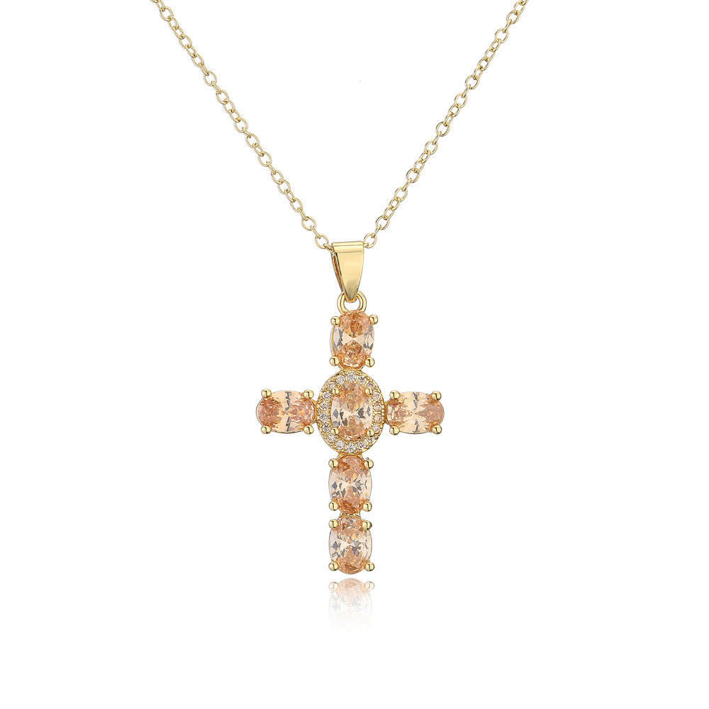 Minimalist Geometric Cross Pendant Necklace for Women with Copper Base and 18K Gold Plating