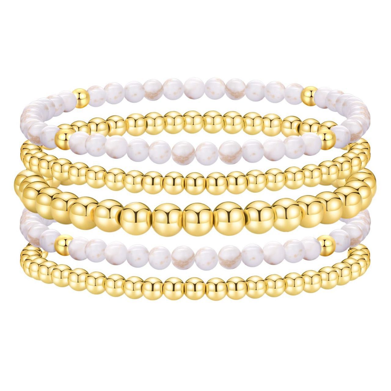 Bohemian 14K Gold Plated Brass Geometric Round Turquoise Beaded Bracelet Set for Women