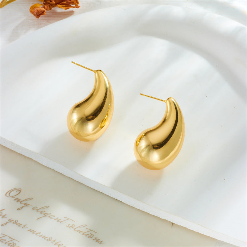 Pendientes Minimalistas Geométricos Irregulares en Forma de Gota de Agua de Acero de Titanio con Baño de Oro para Mujer