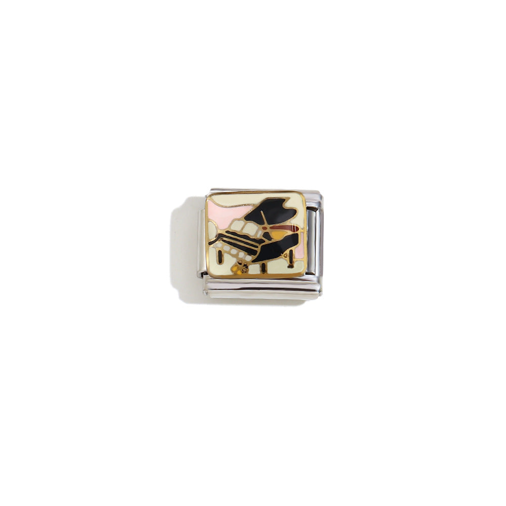 Elegant 18K Gold Plated Drip Oil Square Stainless Steel Charm Bar for Women