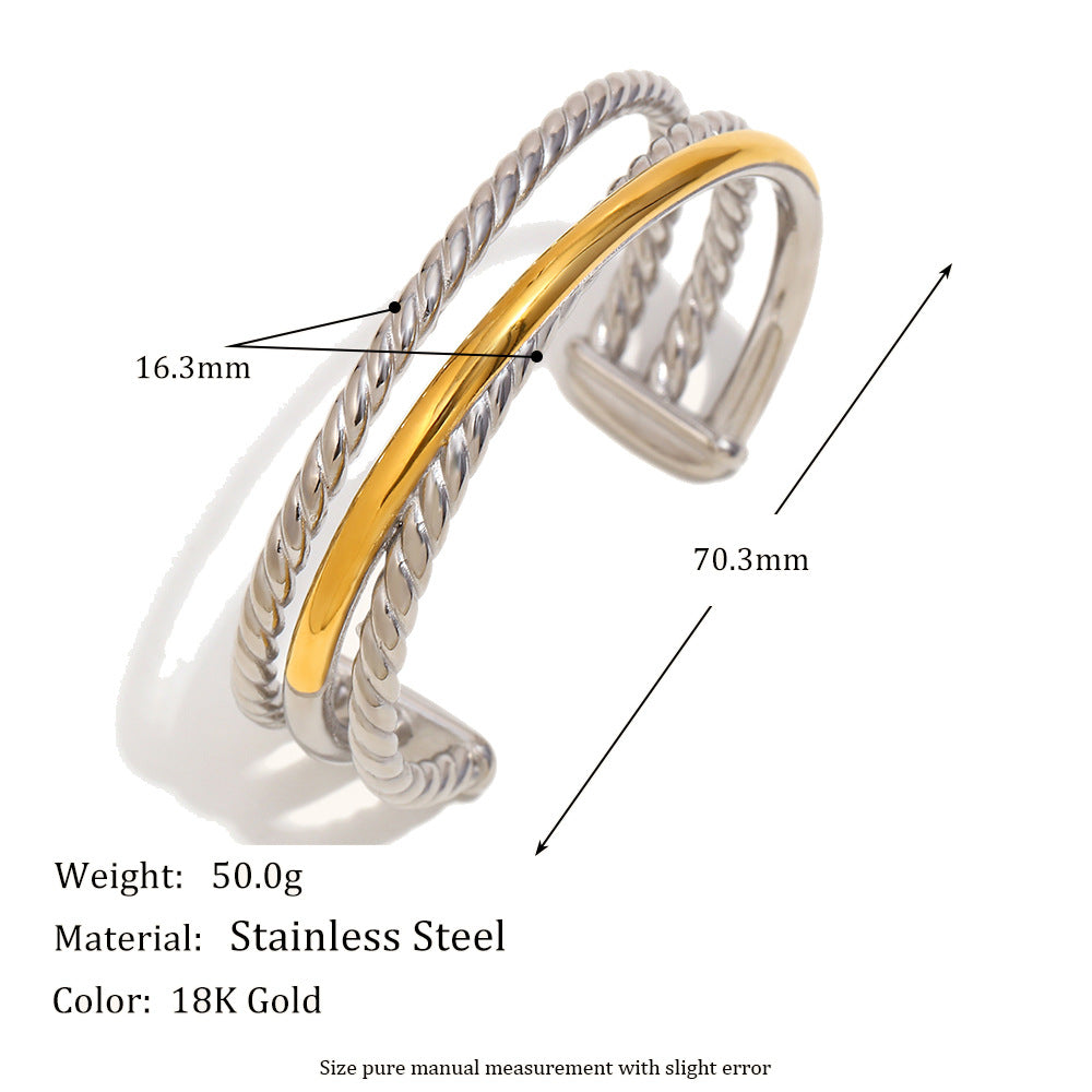 Fashionable Minimalist Donut-Shaped Stainless Steel Electroplated Bracelet for Women with Geometric Design and Cross-Layered Structure