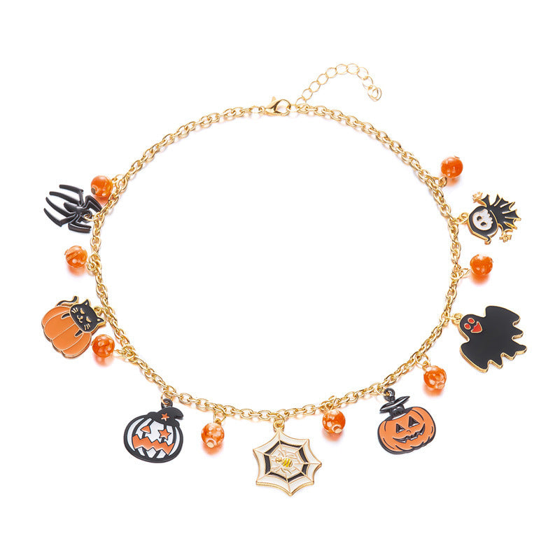 Collana girocollo con ciondolo gatto gotico e zucca scuri per Halloween, in lega placcata, gioielli unisex per costume