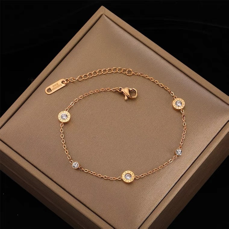 Minimalist Geometric Titanium Steel Bracelet with Zircon Accents for Women, Electroplated Fashion Accessory