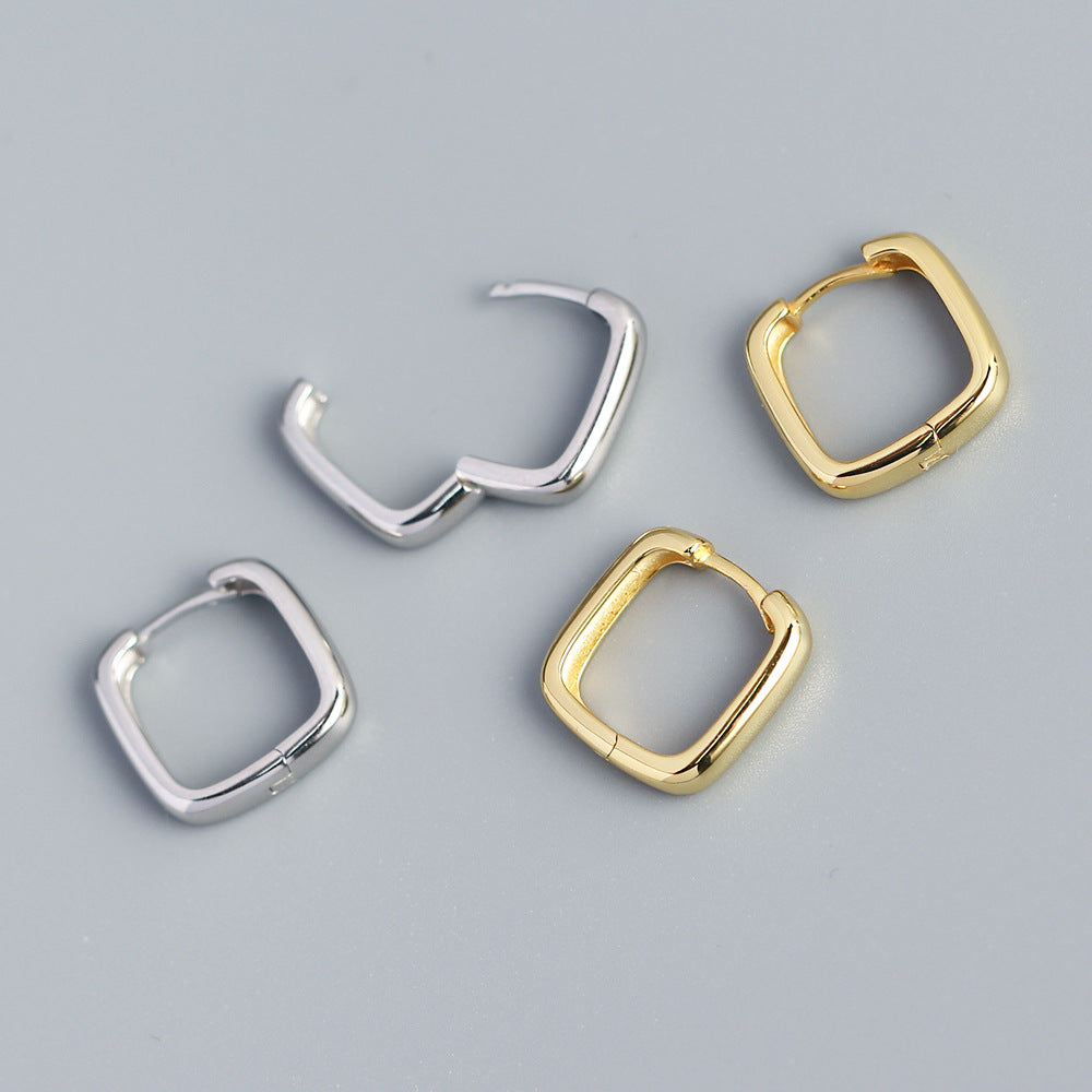Minimalist 925 Sterling Silver Square Polished Hoop Earrings for Women
