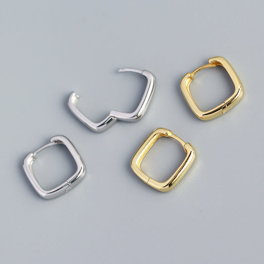 Orecchini a Cerchio Quadrati Lucidi Minimalisti in Argento Sterling 925 da Donna
