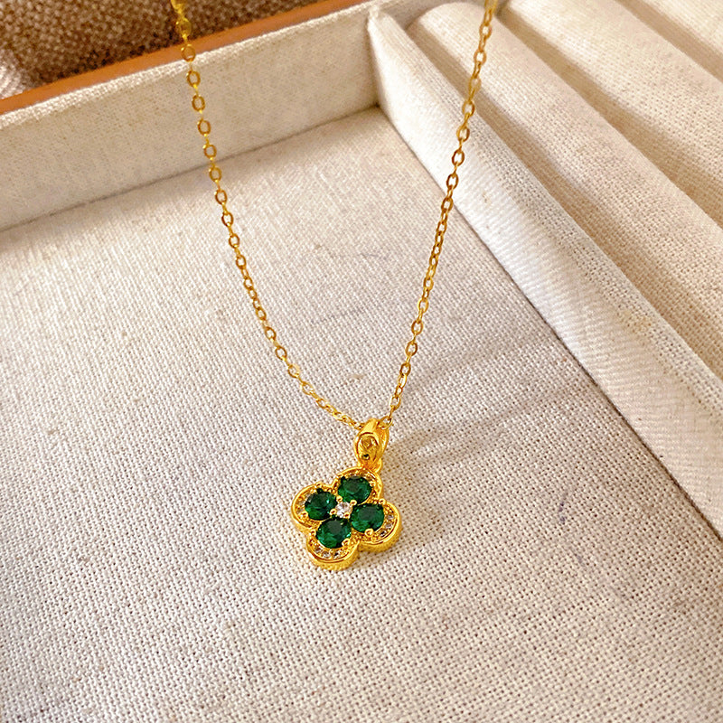 Sweet Minimalist Brass Gourd Pendant with Cubic Zirconia Inlay on Titanium Steel Cable Chain Necklace for Women
