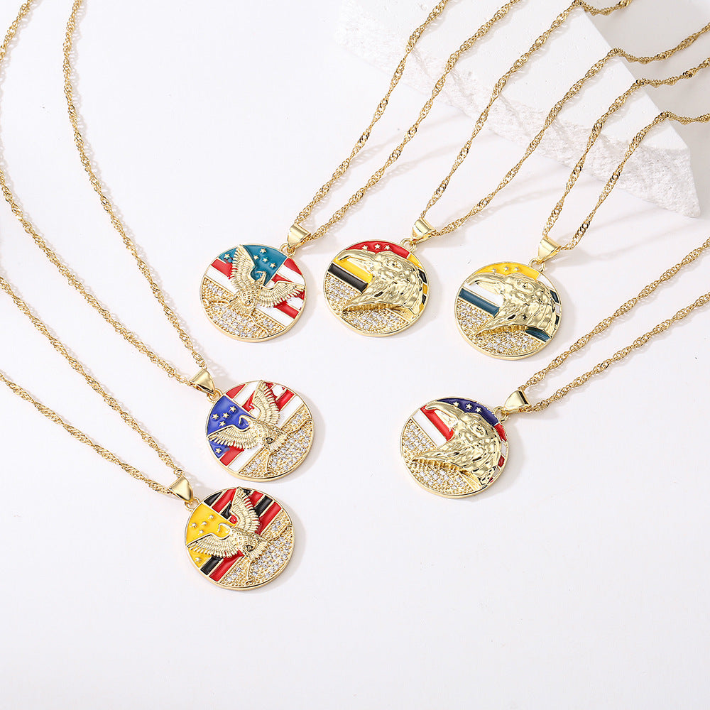 Vintage Geometric Pendant Necklace for Women with Copper Base Plated in 18K Gold and Enamel Finish, Rhinestone Accented
