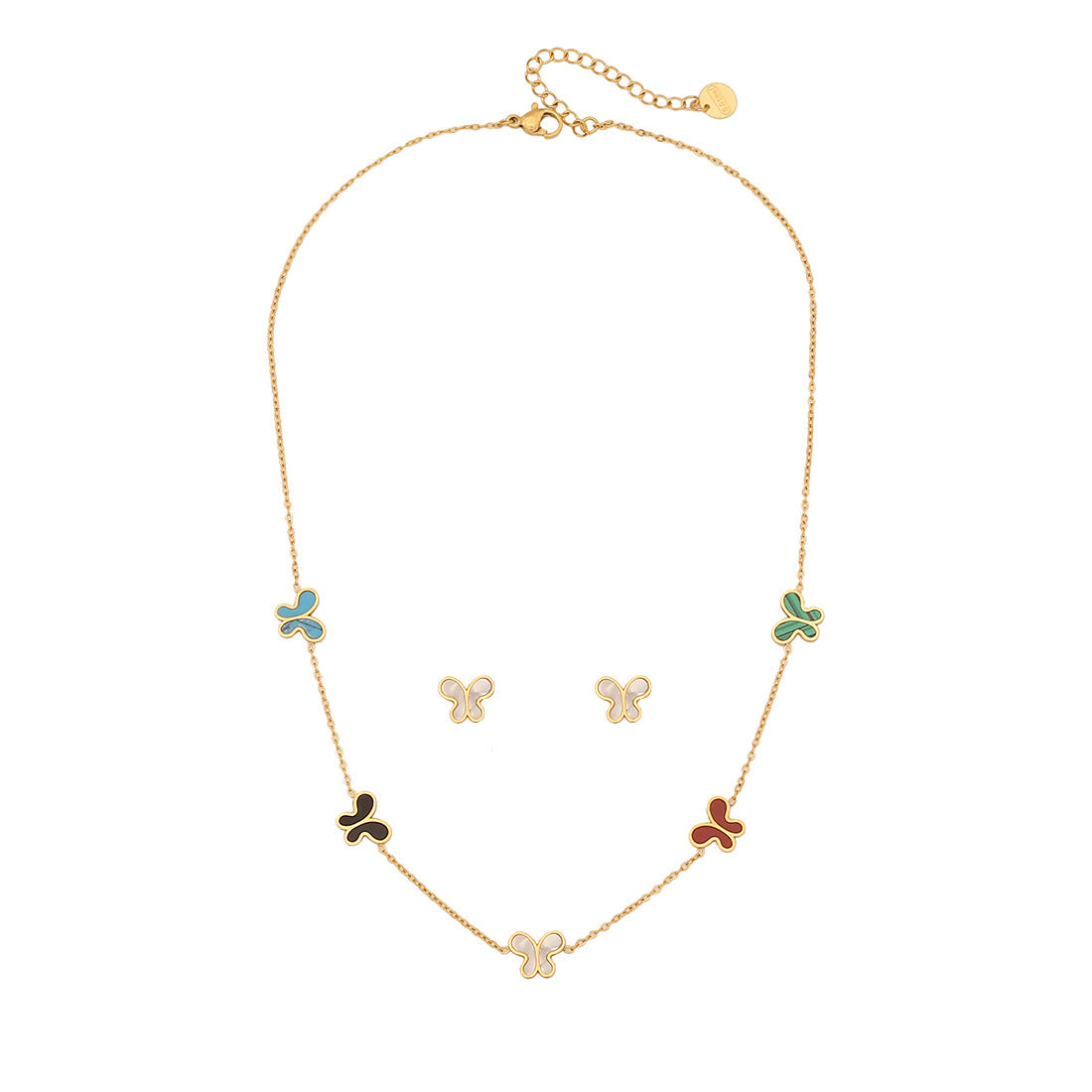 Fashionable Butterfly Pendant Necklace Set in Stainless Steel with Plated Finish for Women