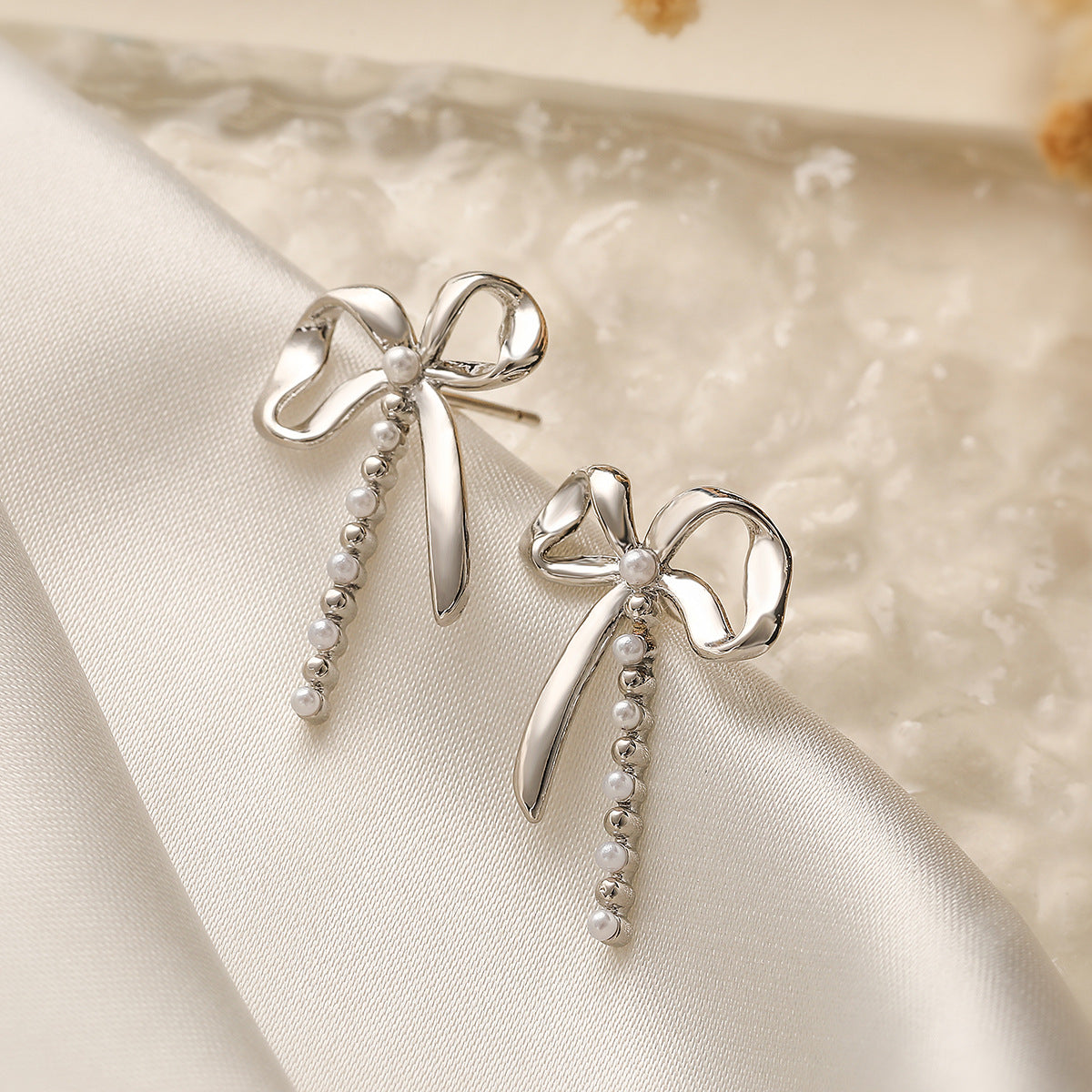 Sweet Bowknot Butterfly Earrings for Women with Copper Base Plated in Real Gold Micro-Paved Zirconia and Pearl Accents
