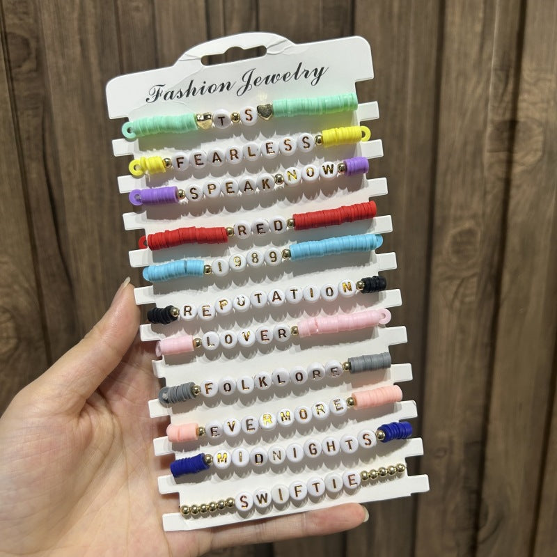 Bohemian Geometric Letter Resin Stainless Steel Brass Acrylic Bracelet Set Unisex