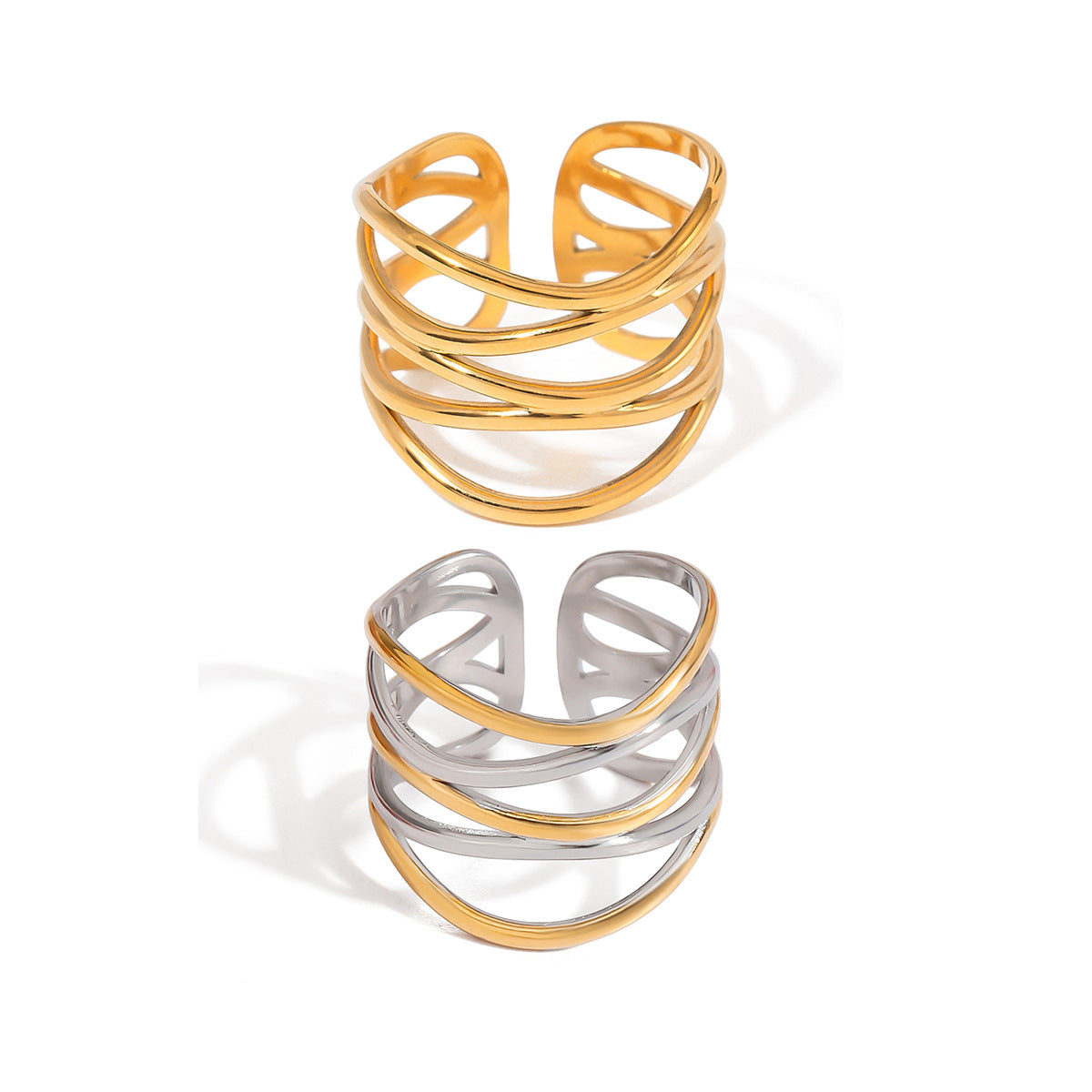 Geometric Plated Stainless Steel Ring for Women