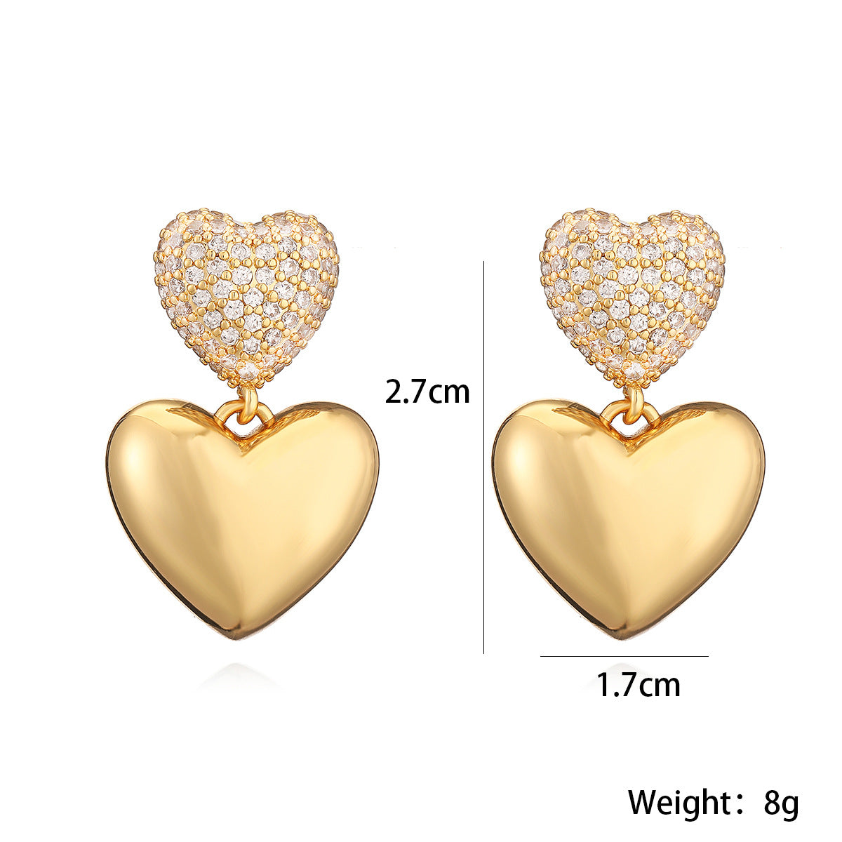 Minimalist Luxe Copper Gold-Plated Zircon Heart-Shaped Earrings for Women