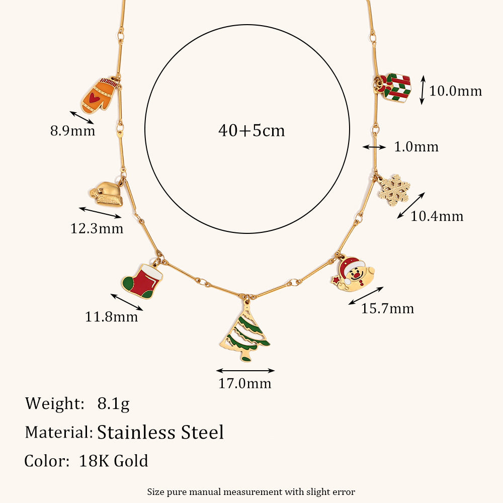 Pulsera minimalista geométrica de acero inoxidable enchapado en oro de 18 quilates con dije de copo de nieve navideño