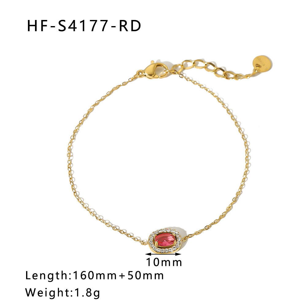 Minimalist Luxe Round Geometric Stainless Steel Bracelet with Zircon Inlay and 18K Vacuum Plating for Women