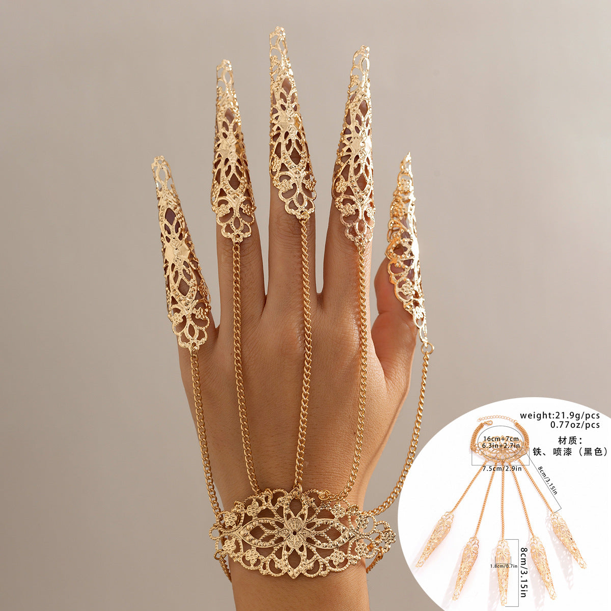 Gothic Style Geometric Pendant Finger Bracelet with Tassel and Chain Detail for Women