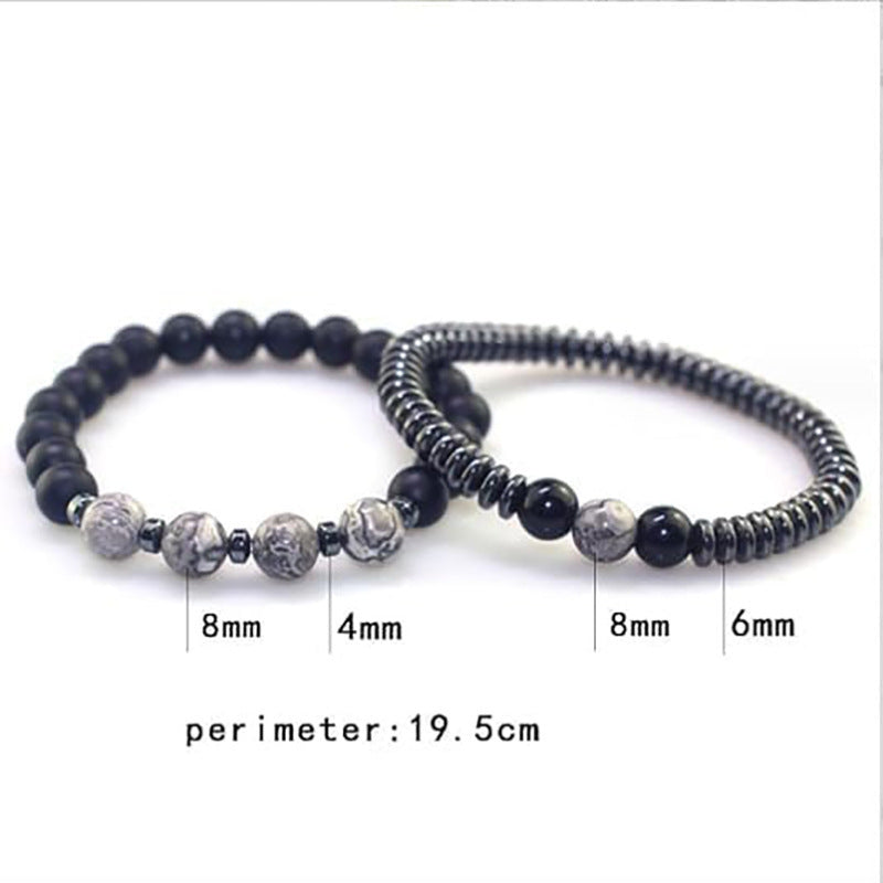 Men's Geometric Round Hematite Sandstone Beaded Bracelet Set Handmade Streetwear Jewelry