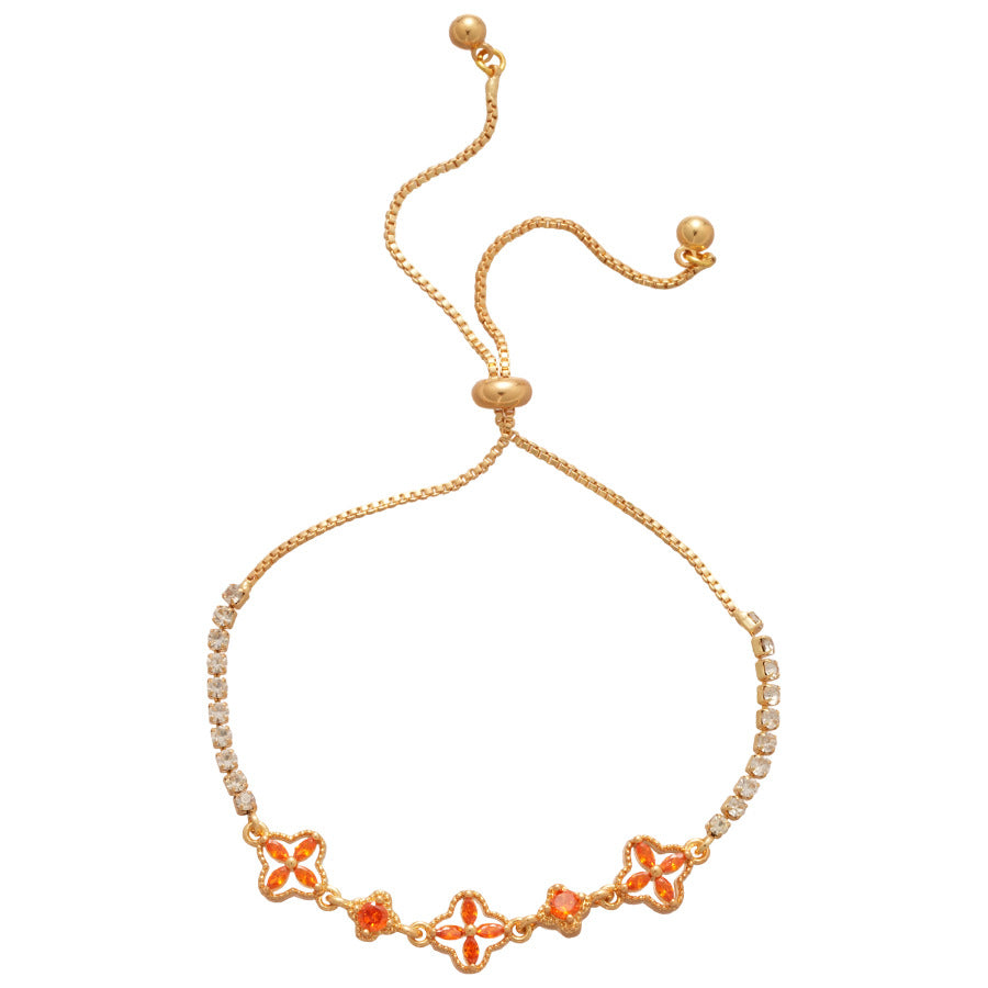 Elegant Floral Bracelet for Women with 18K Gold Plating and Zircon Inlay, Vintage-Inspired Luxury Hand Jewelry