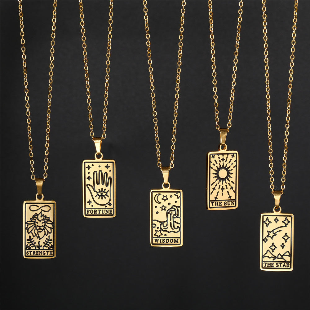 Minimalist Geometric Drip Oil Plated Titanium Steel Tarot Pendant Necklace with Cable Chain