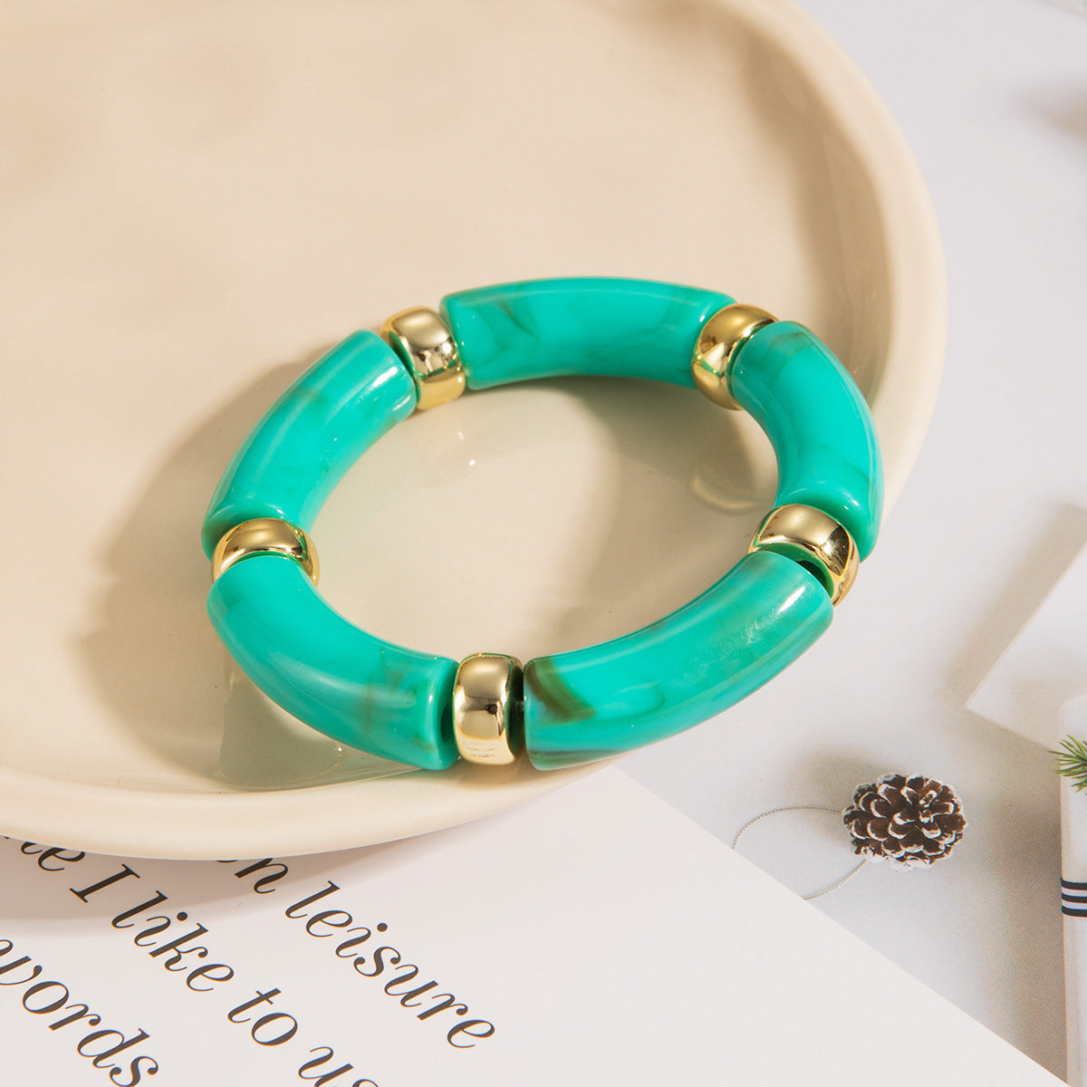 Vintage Polished Acrylic Bracelet with Marble Texture