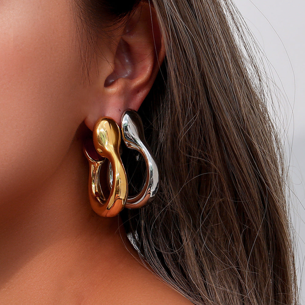 Minimalist Geometric Stainless Steel Hoop Earrings with Plated Finish for Women