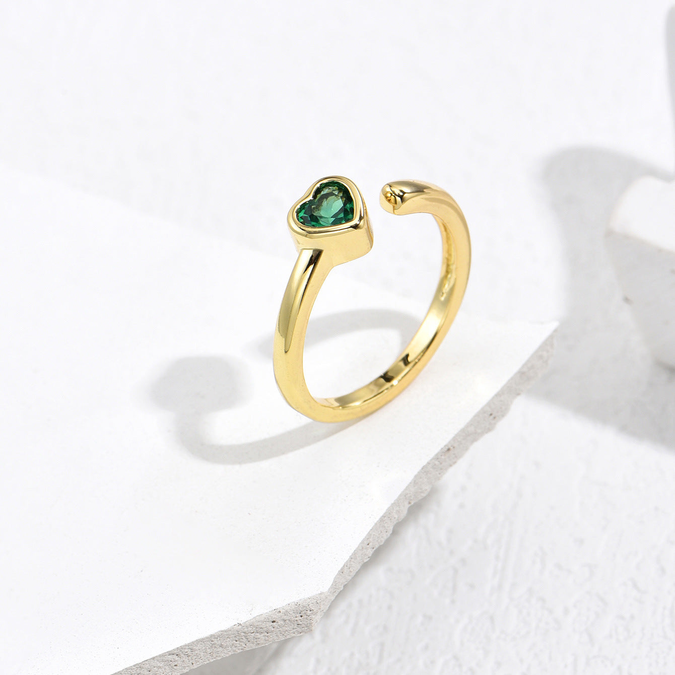 Minimalist Gold Plated Brass Heart Ring with Micro-inlay Cubic Zirconia for Women