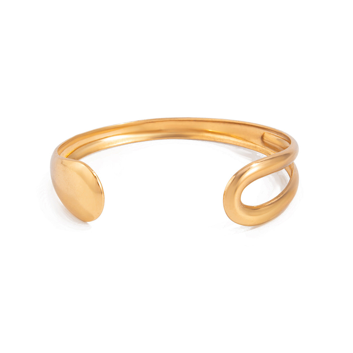 Bracciale aperto asimmetrico minimalista per donna con design a goccia geometrica cava in metallo placcato