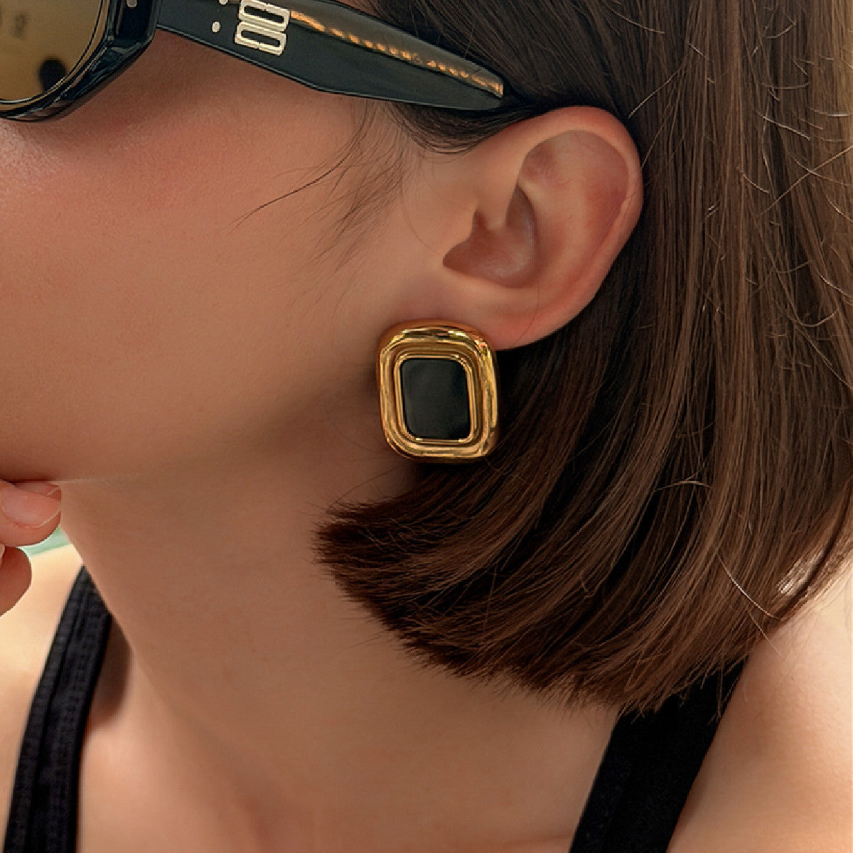 Vintage Business Square Geometric Stainless Steel PVD 18K Gold Plated Earrings for Women