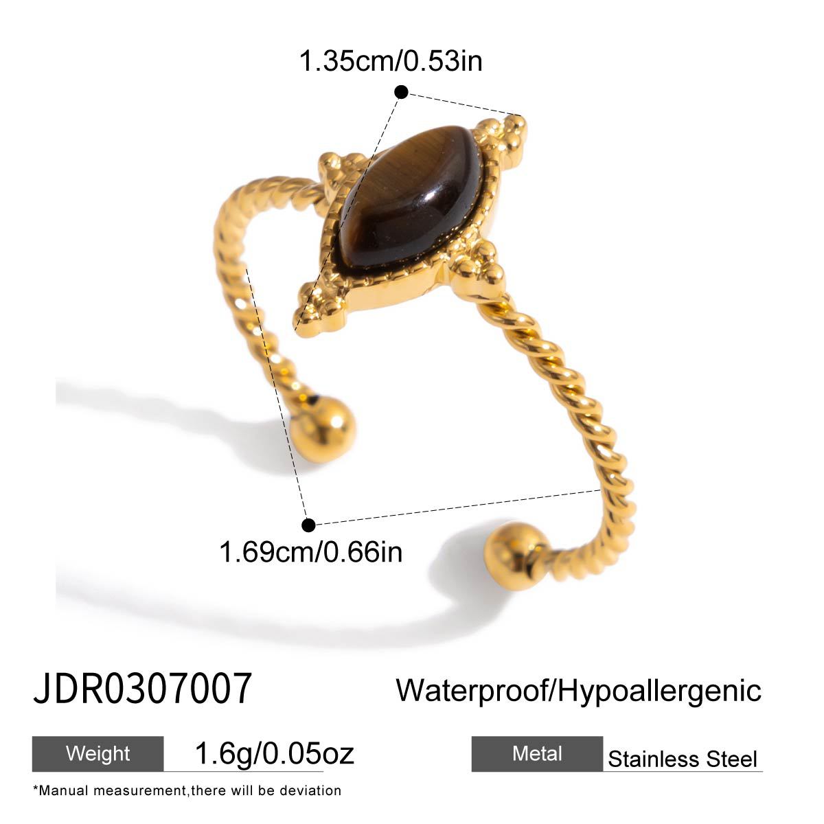 Anello Occhio di Tigre Geometrico in Acciaio al Titanio con Placcatura Sottovuoto PVD Oro per Donna Accessorio di Moda in Acciaio Inossidabile