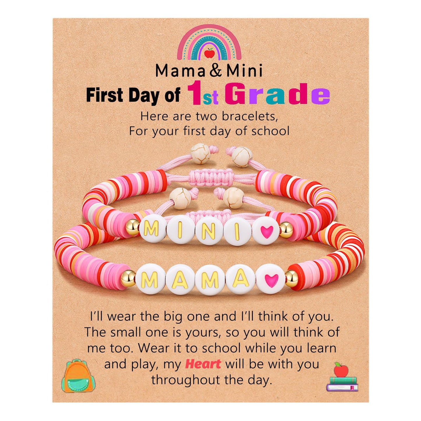 Sweet Geometric Heart Letter Resin Bracelet Set for Kids First Day of School Gift