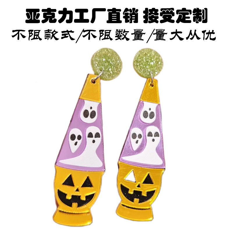 Pendientes acrílicos de Halloween con diseño de fantasma, personaje de dibujos animados y detalles estampados para mujer