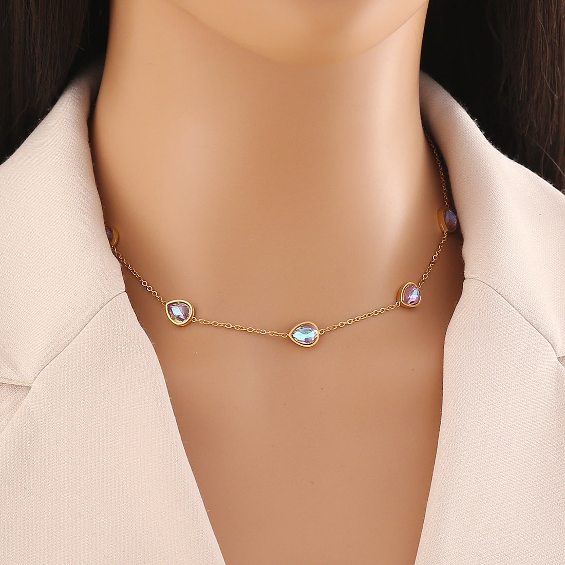 Fashionable OL Style Heart and Butterfly Pendant Necklace in Stainless Steel with Plated Finish on O-Chain for Women