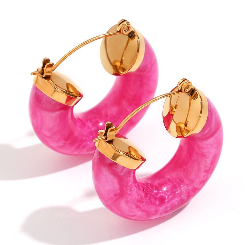 Orecchini a cerchio a C da donna in acciaio inossidabile geometrici in stile vintage con placcatura in oro 18 carati